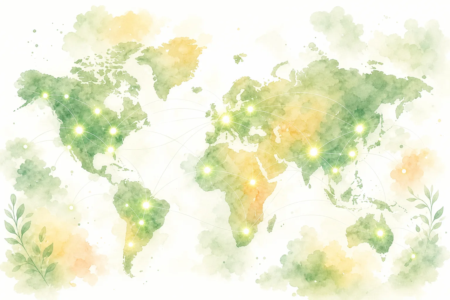 全球节点分布水彩地图